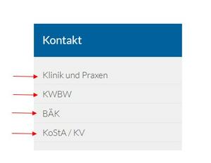 Bild vergrößern: Bild der Reiter von der Auswahl an Kontaktdaten auf der Website des Weiterbildungsverbundes Allgemeinmedizin Schwarzwald-Baar-Kreis