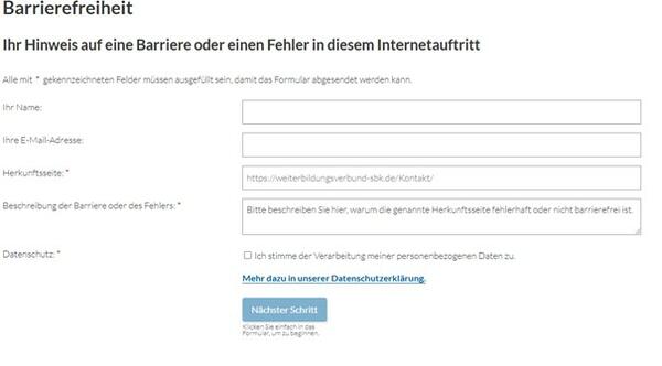 Bild vergrößern: Bild der Möglichkeit Barrieren und Fehler auf der Website des Weiterbildungsverbundes Allgemeinmedizin Schwarzwald-Baar-Kreis zu melden